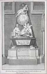 Das neugierige Denkmal in der Westminster Abbey, errichtet zum Gedenken an Sir Isaac Newton, 1754